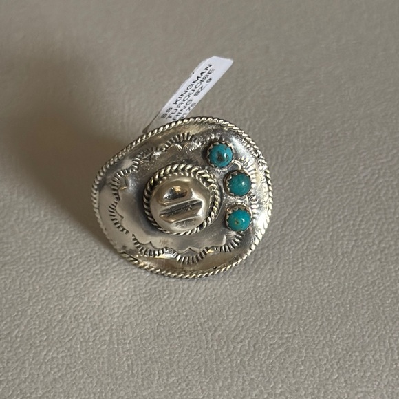 SOLD! 🩵🩵🩵Navajo Handmade sterling Silver Kingman Turquoise Hat Ring Size 9 - Picture 1 of 14